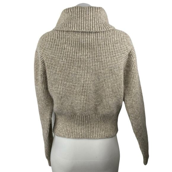 Andrew Marc NY Womens Beige Cable Waffle Knit Fleece Full Zip Sweater Top Size M - Picture 2 of 4